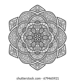 Hand drawn element. Black and white. Mandala. Vector illustration.