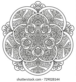Hand drawn element. Black and white. Mandala. Vector illustration.