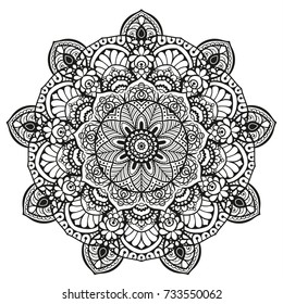 Hand drawn element. Black and white. Mandala. Vector illustration.