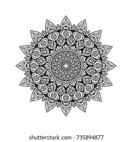 Hand drawn element. Black and white. Mandala. Vector illustration.