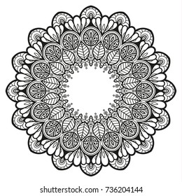 Hand drawn element. Black and white. Mandala. Vector illustration.