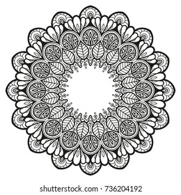 Hand drawn element. Black and white. Mandala. Vector illustration.