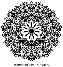 Hand drawn element. Black and white. Mandala. Vector illustration.