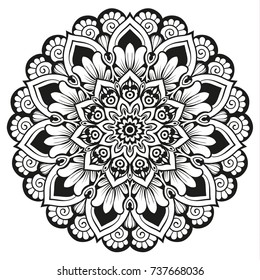 Hand drawn element. Black and white. Mandala. Vector illustration.