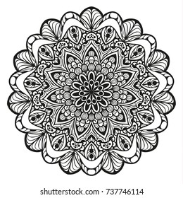 Hand drawn element. Black and white. Mandala. Vector illustration.