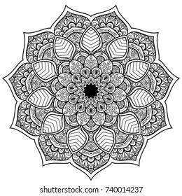 Hand drawn element. Black and white. Mandala. Vector illustration.