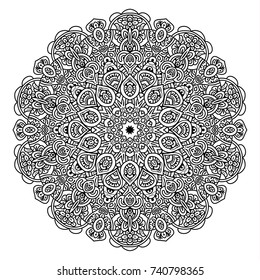 Hand drawn element. Black and white. Mandala. Vector illustration.
