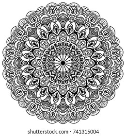 Hand drawn element. Black and white. Mandala. Vector illustration.