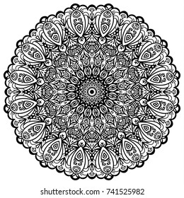 Hand drawn element. Black and white. Mandala. Vector illustration.