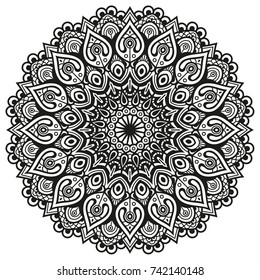 Hand drawn element. Black and white. Mandala. Vector illustration.