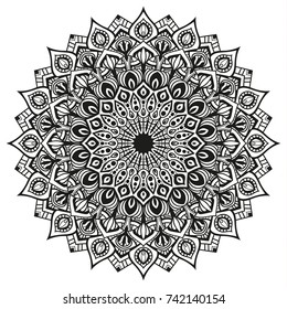 Hand drawn element. Black and white. Mandala. Vector illustration.