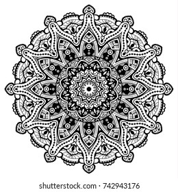 Hand drawn element. Black and white. Mandala. Vector illustration.