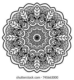 Hand drawn element. Black and white. Mandala. Vector illustration.
