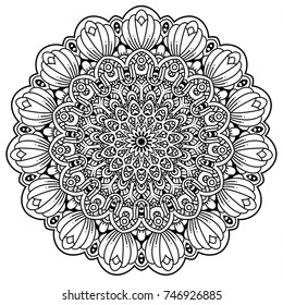 Hand drawn element. Black and white. Mandala. Vector illustration.