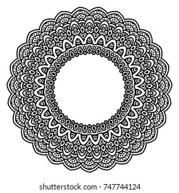 Hand drawn element. Black and white. Mandala. Vector illustration.