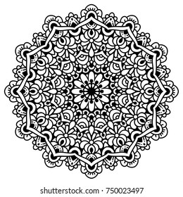 Hand drawn element. Black and white. Mandala. Vector illustration.