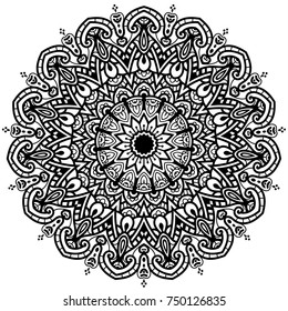 Hand drawn element. Black and white. Mandala. Vector illustration.