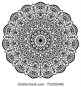 Hand drawn element. Black and white. Mandala. Vector illustration.