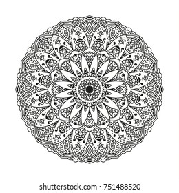 Hand drawn element. Black and white. Mandala. Vector illustration.