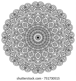 Hand drawn element. Black and white. Mandala. Vector illustration