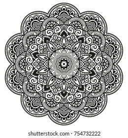 Hand drawn element. Black and white. Mandala. Vector illustration.
