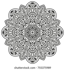 Hand drawn element. Black and white. Mandala desoration design. Vector illustration.