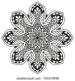 Hand drawn element. Black and white. Mandala desoration design. Vector illustration.