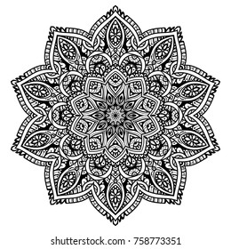 Hand drawn element. Black and white. Mandala. Vector illustration.