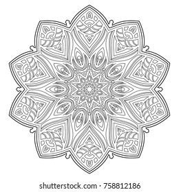 Hand drawn element. Black and white. Mandala. Vector illustration.