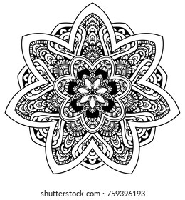 Hand drawn element. Black and white. Mandala. Vector illustration. Coloring book page.
