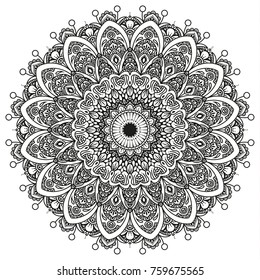 Hand drawn element. Black and white. Mandala. Vector illustration.