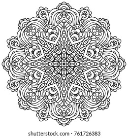 Hand drawn element. Black and white. Mandala. Vector illustration. Perfect for coloring pages.
