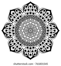 Hand drawn element. Black and white. Mandala. Vector illustration. Perfect for coloring pages.
