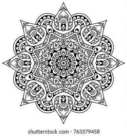 Hand drawn element. Black and white. Mandala. Vector illustration. Perfect for coloring pages.