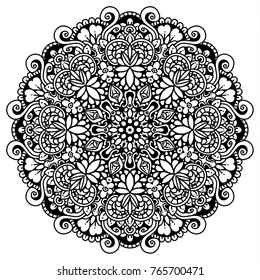Hand drawn element. Black and white. Mandala. Vector illustration. Perfect for coloring pages.