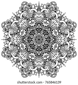 Hand drawn element. Black and white. Mandala. Vector illustration. Perfect for coloring pages.
