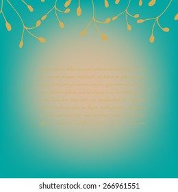 Hand drawn element for design.Turquoise golden template for greeting and invitation, save the date cards