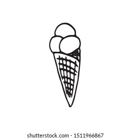 Hand drawn element ice cream for greeting cards, posters, recipe, culinary design. Isolated on white background. Doodle vector illustration.