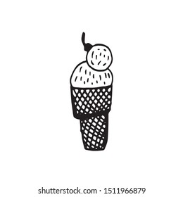 Hand drawn element ice cream for greeting cards, posters, recipe, culinary design. Isolated on white background. Doodle vector illustration.