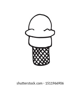 Hand drawn element ice cream for greeting cards, posters, recipe, culinary design. Isolated on white background. Doodle vector illustration.