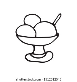 Hand drawn element ice cream for greeting cards, posters, recipe, culinary design. Isolated on white background. Doodle vector illustration.