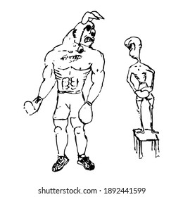Hand drawn element, illustration in black on a white background. Boxing doodle.