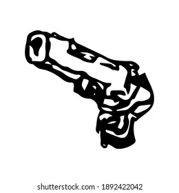Elemento dibujado a mano, ilustración vectorial en negro sobre fondo blanco. Arma en la mano, garabato.