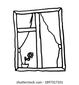 Hand drawn element, vector illustration in black, isolated on white background. Window, doodle.