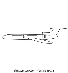 Hand drawn element, vector illustration in black color isolated on white background. Airplane, doodles.