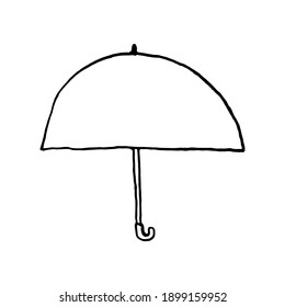 Hand drawn element, vector illustration in black color isolated on white background. Umbrella, doodle.