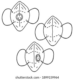Hand drawn element, vector illustration in black color isolated on white background. Medical respirator set, doodle.