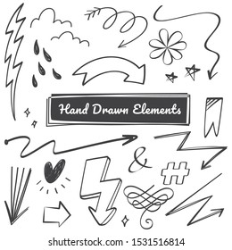 Hand drawn elements, arrow, swish, emphasis doodles