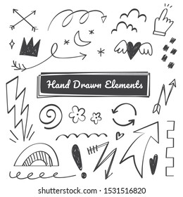 Hand drawn elements, arrow, swish, emphasis doodles