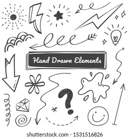 Hand drawn elements, arrow, swish, emphasis doodles